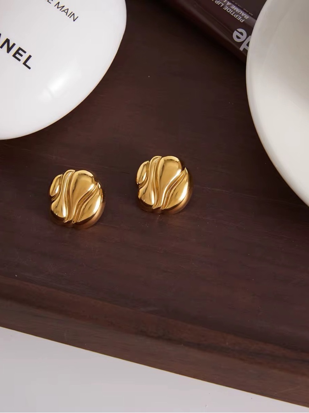 18K Gold Plated Chunky Stud Earrings - Picture 4 of 7